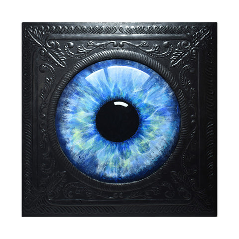 Image of Large Blue Eye In Square Metal Frame by Justin D. Miller