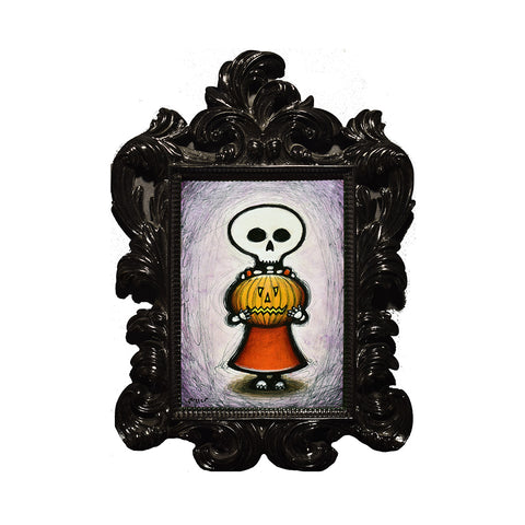 Skeleton Girl with Pumpkin