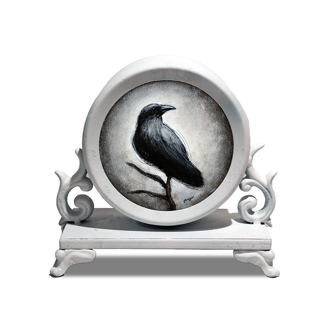 Crow in Pedestal Clock Frame #4 by Justin D Miller