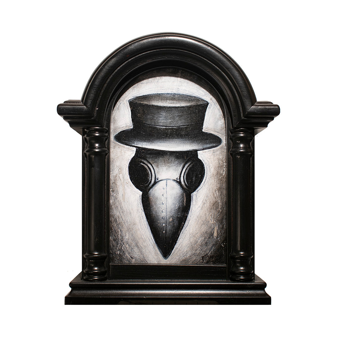 Bird Skull with Hat, in Pedestal Frame by Justin D Miller