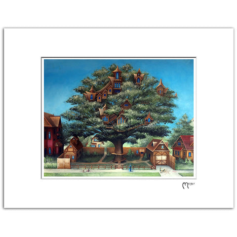 Image of Neighborhood Treehouse, 11x14" Matted Reproduction by Justin D. Miller